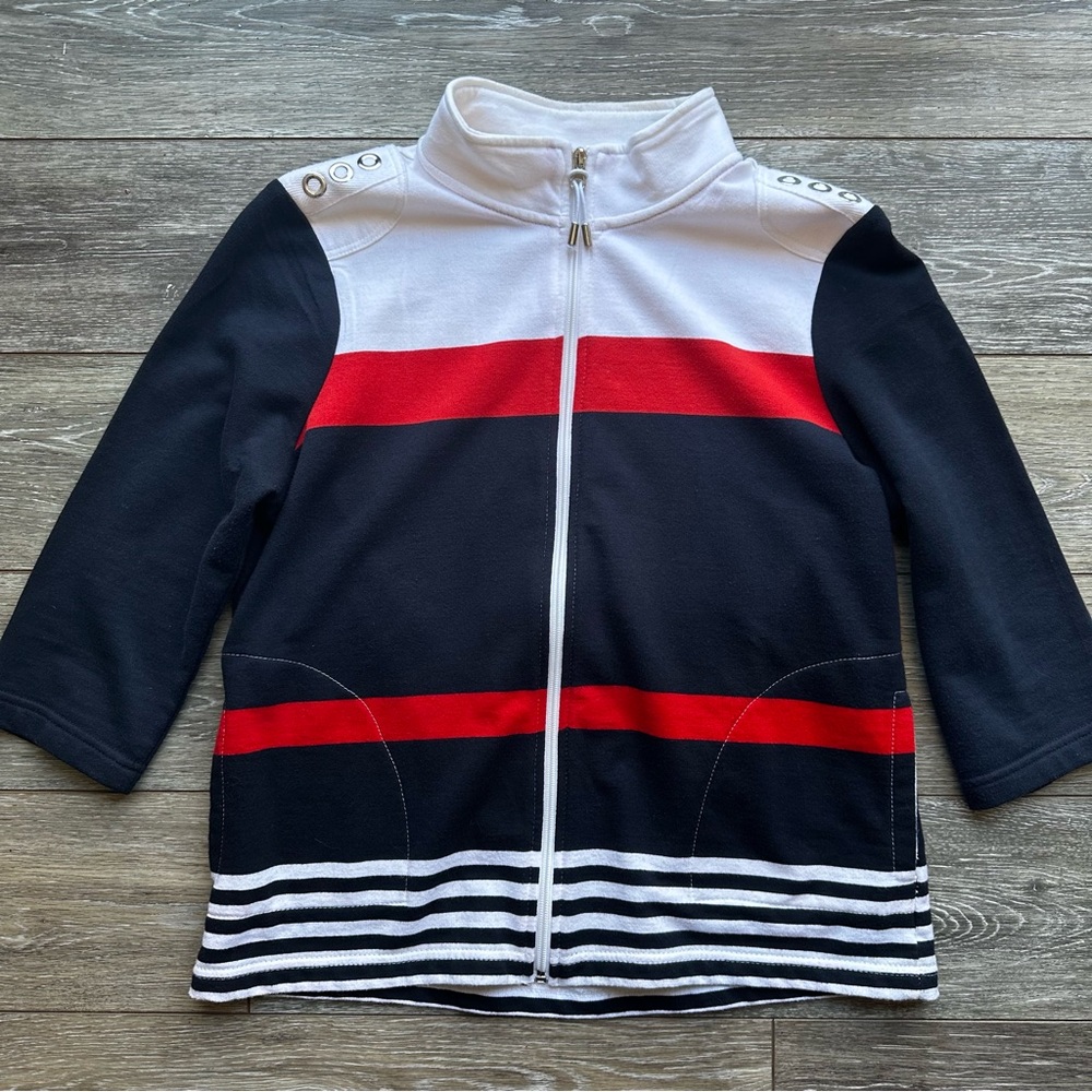 Onque Casual Nautical Red,White and Blue Full Zip Jacket size PL‎